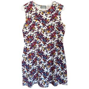 Aqua Blues Vintage Floral Sleeveless Shift Dress Womens Large Cotton Pique Knit